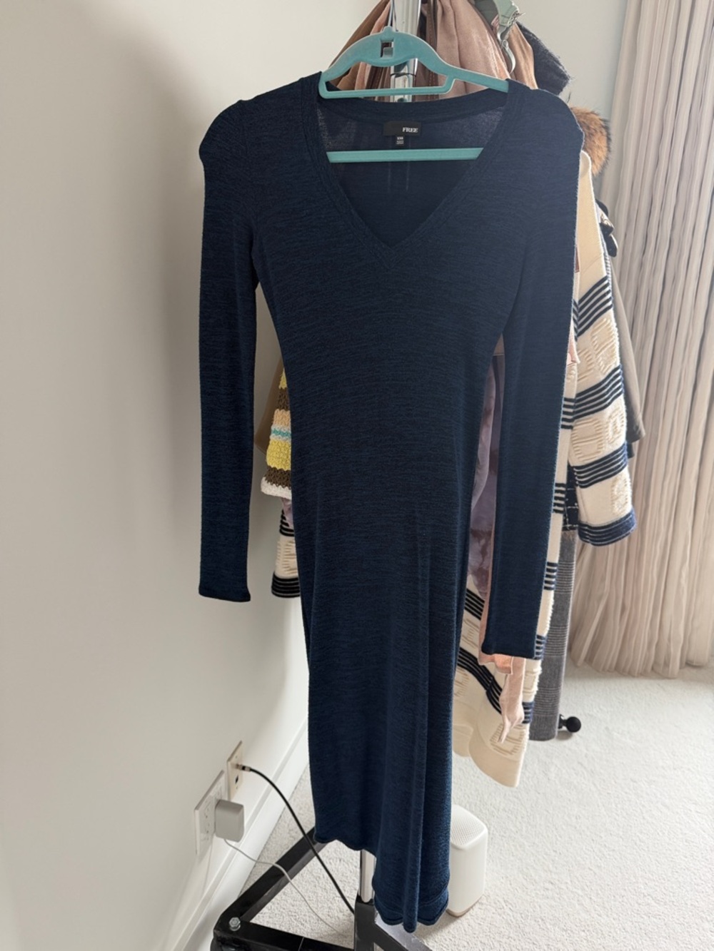 Wilfred Deep Navy Ribbed V-Neck Long-Sleeve Midi Dress